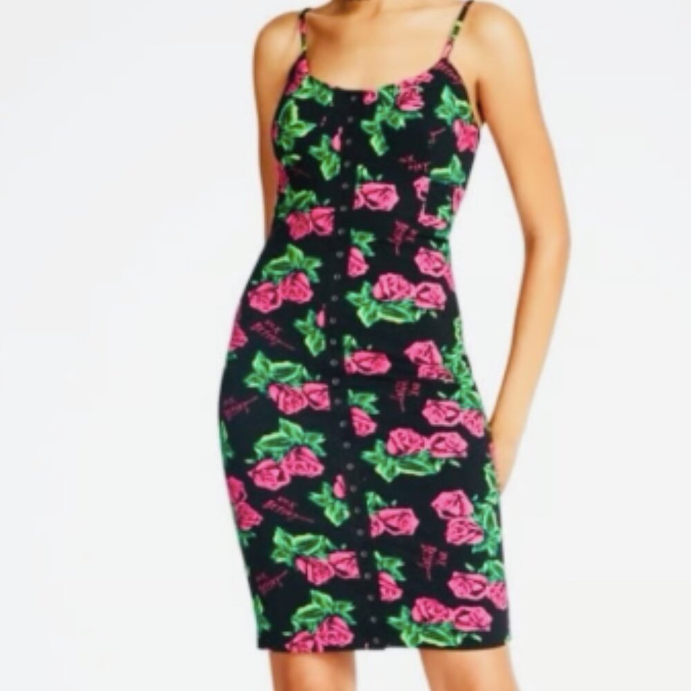 Vintage Betsey Johnson Black Knit Floral Dress